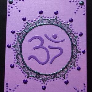 OM Symbol Painting Banner, Meditation Wall Hanging, 8x10 canvas, Hand painted Hindu Mandala, Sanskrit sacred symbol mantra painting
