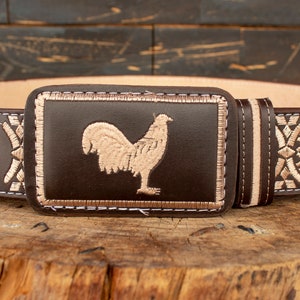 MENS WESTERN LEATHER Rooster Gallo embroidered leather belt