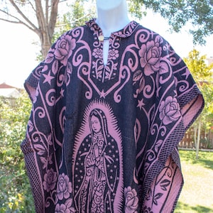 VIRGEN de GUADALUPE Virgen María 2 caras Poncho mexicano rebozo Zarape Gaban Rosa/Negro