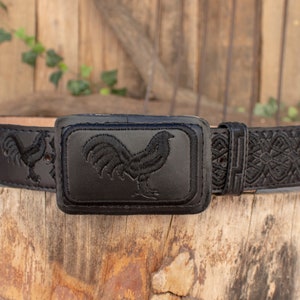 WESTERN LEATHER Rooster Gallo zwarte geborduurde leren herenriem