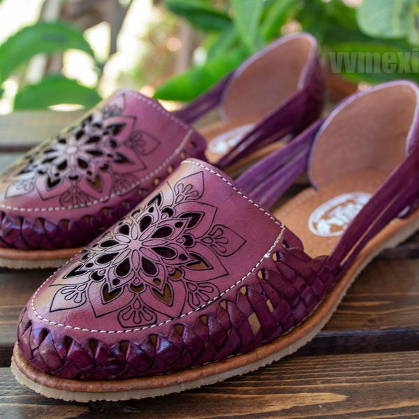 WOMENS purple MEXICAN SANDALS leather handmade shoe huarache