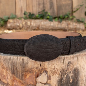 Mens Black BULL NECK LEATHER Western cowboy rodeo riem cinto cuello de toro