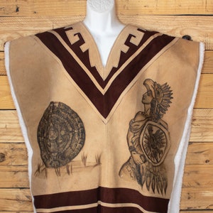 AUTHENTIEK SULEDER gestempeld Calendario Azteca Azteekse herten schapenwol Mexicaanse poncho Gaban
