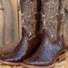 Men's Ostrich Print Leather Square Toe Boots - Dark Brown
