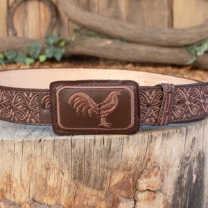 MENS WESTERN LEATHER Rooster Gallo embroidered leather belt