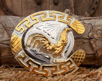 ROOSTER gallo HORSE SHOE cowboy western belt buckle herradura evilla