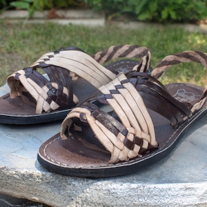 WOMENS LEATHER HUARACHE dark brown/tan Sandals made in mexico with tire sole