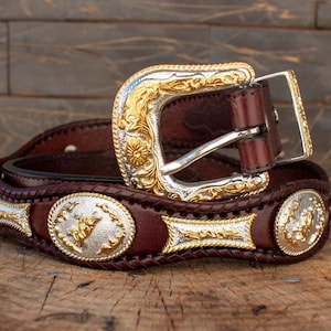 Mens LEATHER CONCHO WESTERN cowboy rodeo belt
