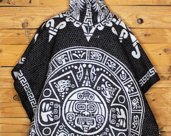 Sol mexicano Azteca Calendario AZTECA doble cara México PONCHO Zarape con CAPUCHA