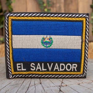 EL SALVADOR FLAG Embroidered Leather bi-fold wallet Bandera cartera escudo