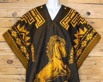 Western 2 faces cowboy cheval caballo mexicain réversible western PONCHO REBOZO GABAN