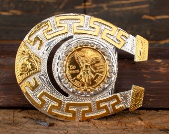 HORSESHOE CENTENARIO 50 PESOS cowboy western belt buckle