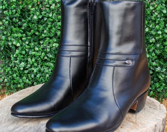 Mens DEER skin LEATHER round toe half boots botines with side ZIPPER