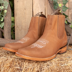 Botas vaqueras de piel para hombre, estilo rodeo, de nobuck, con punta cuadrada, hasta la rodilla, botines
