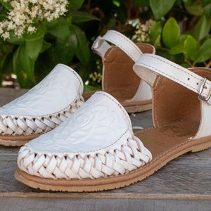 WOMENS ROSE STAMPED White leather shoe huarache mexican sandals