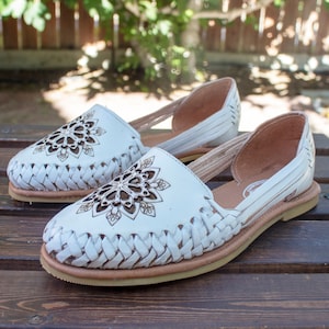 WOMENS MEXICAN SANDALS white leather handmade shoe huarache