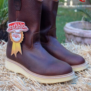 MENS authentic LEATHER roper pull on Establo WORK boots