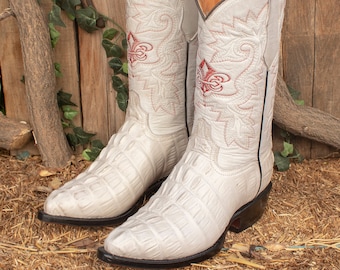 Bottes de cow-boy en cuir à bout pointu et crocodile pour hommes