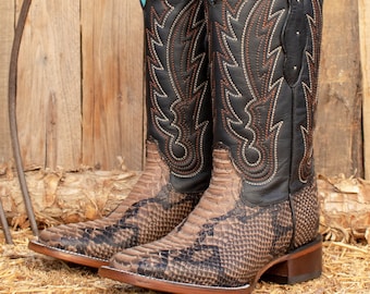 WOMENS COWGIRL cowboy leather square toe python snake print BOOTS