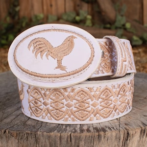 MĘSKI WESTERN SKÓRZANY pasek skórzany Rooster Gallo charro haftowany