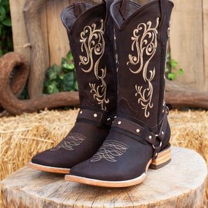 WOMENS COWGIRL cowboy square toe leather western embroidered BOOTS