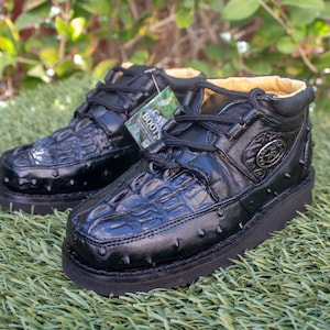 NIÑOS niño pequeño COCODRILO AVESTRUZ zapatos de cuero de zapatillas casuales con estampado de imitación