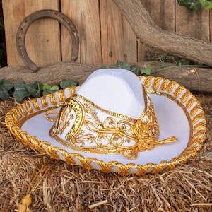 KIDS MARIACHI baby boys girls toddler Childrens Western SOMBRERO White & Gold