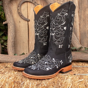FRAUEN COWGIRL Cowboy Karo Kappe Leder bestickt Glitter BOOTS