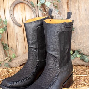 MENS Black PYTHON Snake Faux Leather Suede Square Toe Cowboy Western ...