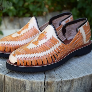 MENS LEATHER HUARACHE 2 tone shoe slip on sandals