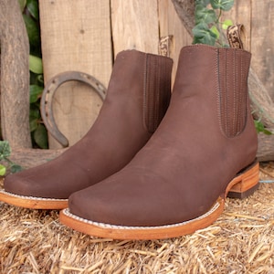 HOMBRES CUERO COWBOY nobuck rodeo punta cuadrada medias botas botines
