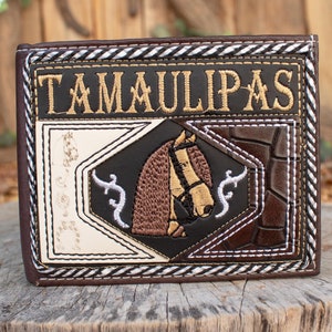 TAMAULIPAS Mexico HORSE Caballo Western EMBROIDERED leather bi fold wallet