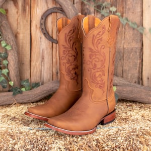 DAMES COWGIRL cowboy leren western geborduurde cowboylaarzen met vierkante neus