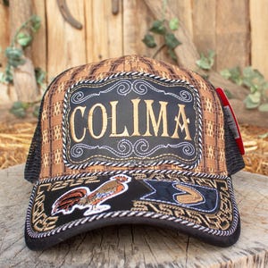 COLIMA Mexico ROOSTER embroidered Gallo western rodeo HAT adjustable trucker mesh cap