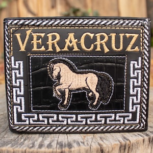 HORSE Caballo VERACRUZ Mexico GEBORDUURDE leren portemonnee