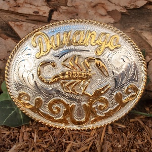 DURANGO Mexico SCORPION Alacran Engraved cowboy western Jaripeo alpaca belt buckle