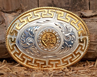 EL CENTENARIO 50 PESOS mariachi cowboy western alpaca silver belt buckle