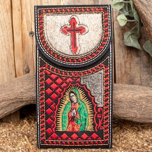 VIRGEN de GUADALUPE bestückt Jungfrau Maria Leder Handy Tasche Tasche