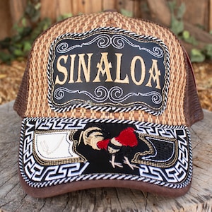SINALOA Mexico ROOSTER embroidered Gallo western rodeo HAT adjustable trucker mesh cap