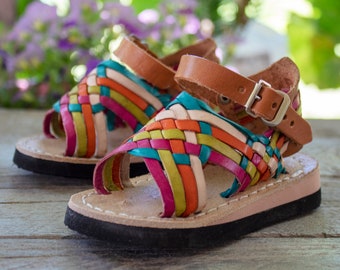GIRLS WALKER TODDLER Mexican multi color leather huarache sandals