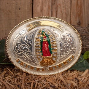 VIRGEN DE GUADALUPE Virgin Mary oval cowboy western belt buckle evilla