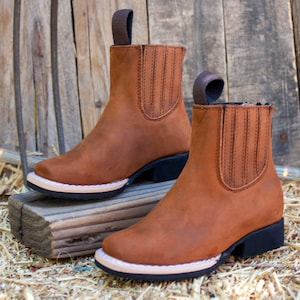 WALKER TODDLER YOUTH botas vaqueras de cuero con punta cuadrada al tobillo occidental botines