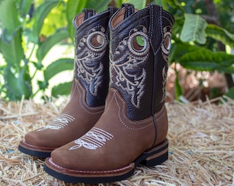 KIDS TODDLER WESTERN bottes de cowboy en cuir à bout carré