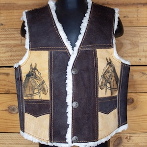 Chaleco infantil PIEL ANTE bebé juvenil estampado Caballo Western oveja vaquero Caballo