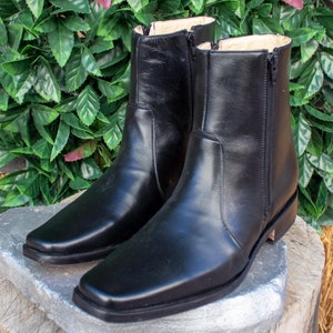 Mens DEER skin LEATHER square toe half boots botines with side ZIPPER