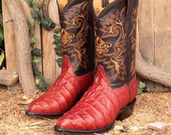 MENS LEATHER COWBOY pointed toe Alligator crocodile print boots