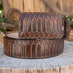 Mens SNAKE python Faux print LEATHER WESTERN buckle cowboy belt vibora grabada