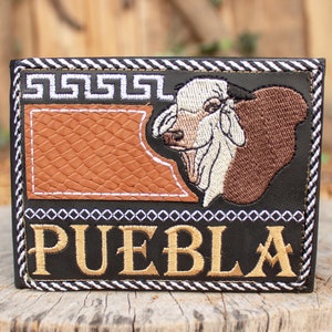 CALF becerro PUEBLA Mexico western EMBROIDERED leather bi fold wallet