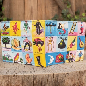 MEXIKANISCHE LOTERIA LEDER Laser gedruckte, zweifach faltbare Brieftasche