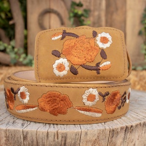 WOMENS ROSE EMBROIDERED Western cowgirl cowboy floral leather belt cinto rosas